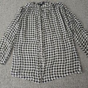 Lafayette 148 New York Sheer Silk Gingham Plaid Open‎ Front Cardigan Size M
